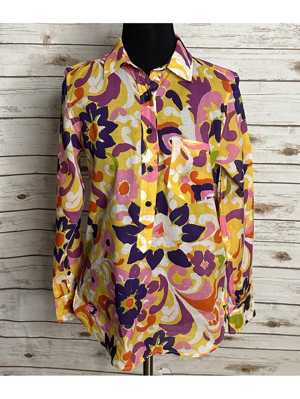 J.Crew Collection multicolored floral popover shirt Size 2 cotton mod dopemine